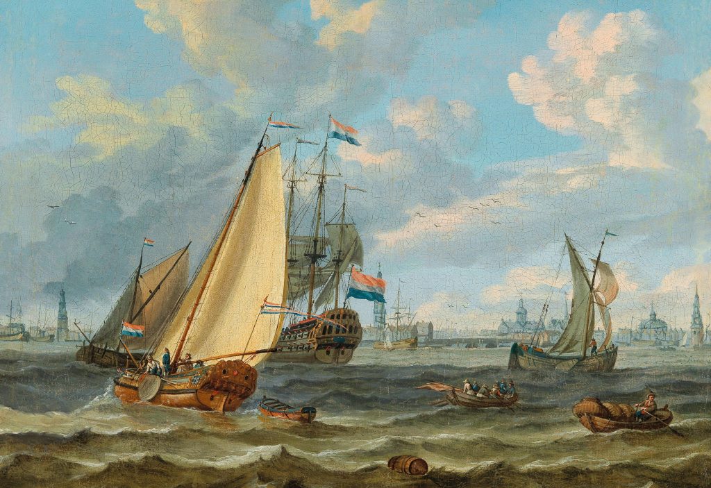 Painting of Ships on the River near Amsterdam, dutch school, first half 18th century, sold at Dorotheum in Vienna on 18.12.2017